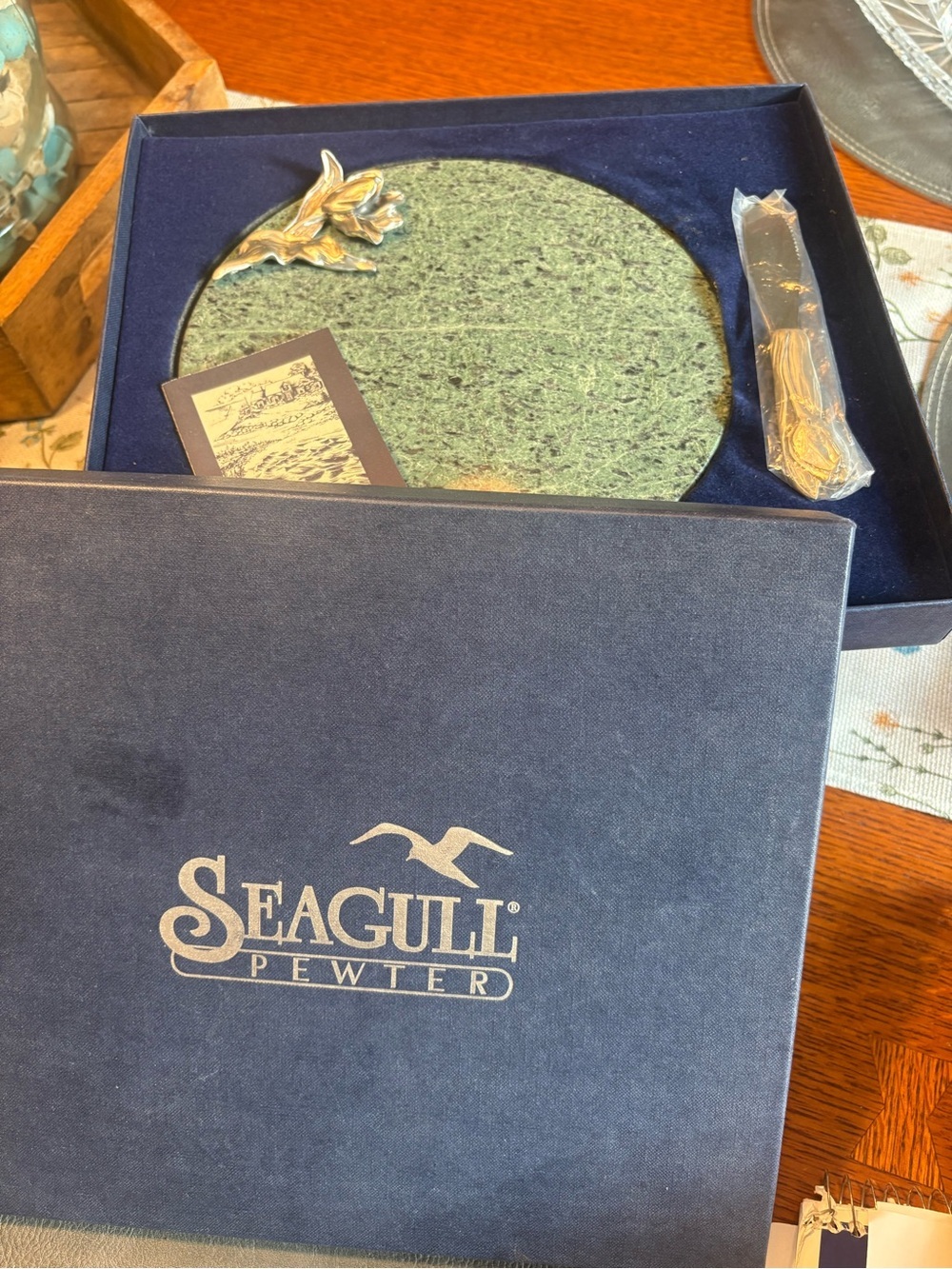 Seagull Pewter Calla Lily Marble Trivet & Butter Spreader Gift Set NIB - Picture 8 of 10